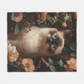 Siamese kat omringd door roze bloemetjes fleece deken (Voorkant (Horizontaal))
