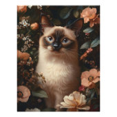 Siamese kat omringd door roze bloemetjes foto afdruk (Voorkant)