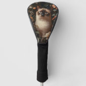 Siamese kat omringd door roze bloemetjes golfheadcover (Voorkant)
