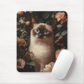 Siamese kat omringd door roze bloemetjes muismat (Met muis)