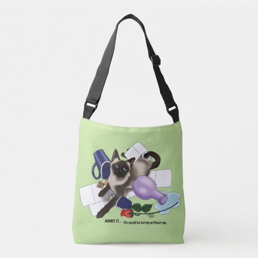 siamese kat onheil grappig crossbody tas (Voorkant)
