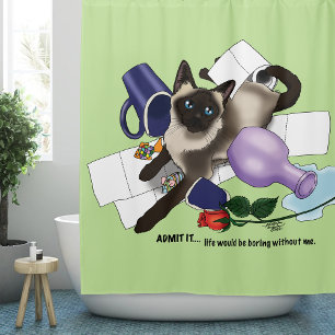 Siamese kat onheil grappig douchegordijn
