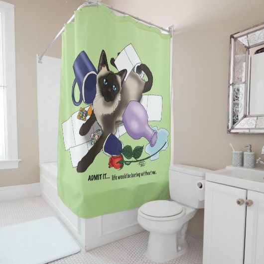 Siamese kat onheil grappig douchegordijn (In situ)