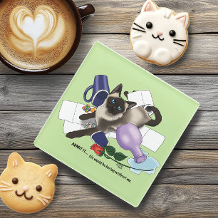Siamese kat onheil grappig glazen onderzetter