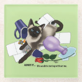 Siamese kat onheil grappig glazen onderzetter (Voorkant)