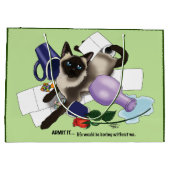 Siamese kat onheil grappig groot cadeauzakje (Achterkant)