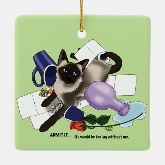 Siamese kat onheil grappig keramisch ornament (Achterkant)