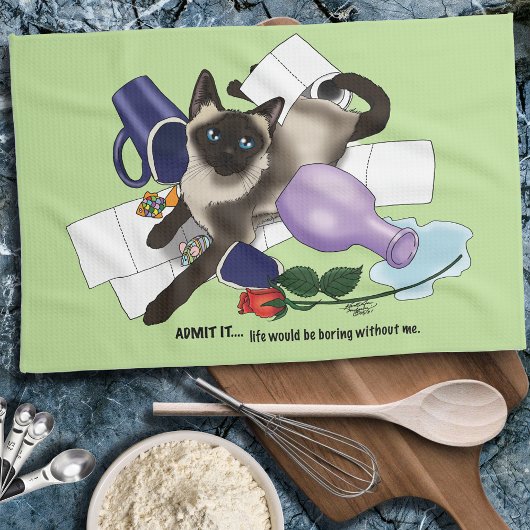 Siamese kat onheil grappig theedoek