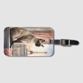 Siamese kat ontspant op Parijse vensterbank Bagagelabel (Voorkant (horizontaal))