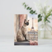 Siamese kat ontspant op Parijse vensterbank Briefkaart (Staand voorkant)