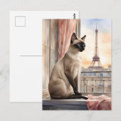 Siamese kat ontspant op Parijse vensterbank Briefkaart (Voorkant / Achterkant)