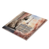 Siamese kat ontspant op Parijse vensterbank Tegeltje (Zijkant)