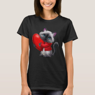 Siamese kat ontwerp Knuffelt een rode hart T-shirt