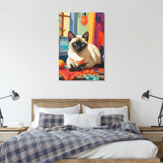 Siamese kat op aanrecht canvas afdruk (Insitu (Slaapkamer))