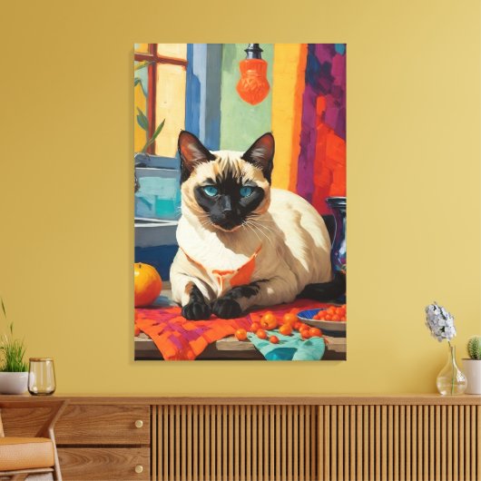Siamese kat op aanrecht canvas afdruk (Insitu (Woonkamer))