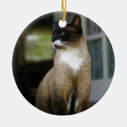 Siamese kat op de Porch Keramisch Ornament (Voorkant)