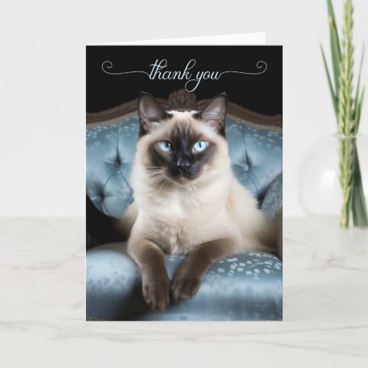 Siamese kat op een blauwe stoel bedankkaart (Voorkant)