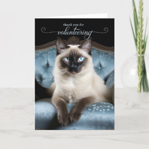 Siamese kat op een blauwe stoel vrijwilliger bedankkaart