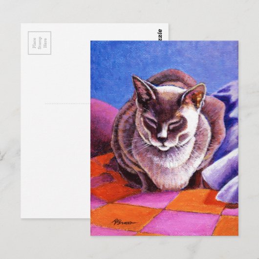 Siamese Kat op een Dekbed van het Lapwerk Briefkaart (Voorkant / Achterkant)