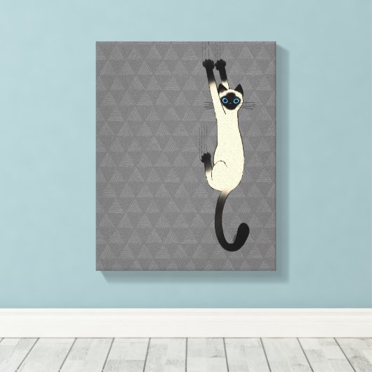 Siamese kat op | Funny Cat Canvas Afdruk (Insitu (Houten vloer))