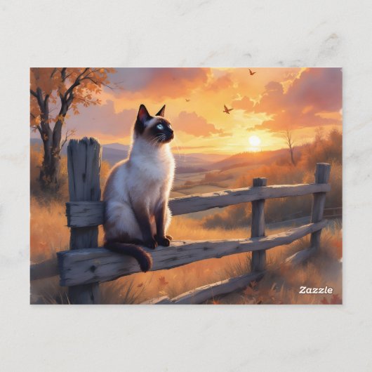 Siamese kat op hek briefkaart (Achterkant)