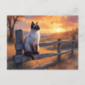 Siamese kat op hek briefkaart (Voorkant)