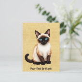 Siamese kat op oud papier briefkaart (Staand voorkant)