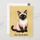 Siamese kat op oud papier briefkaart (Voorkant / Achterkant)