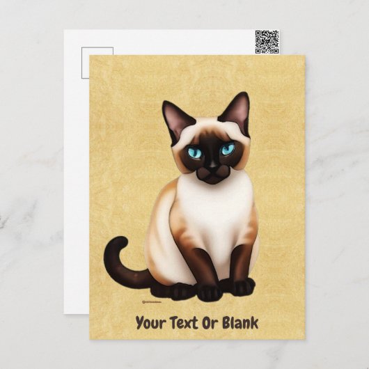 Siamese kat op oud papier briefkaart (Voorkant / Achterkant)