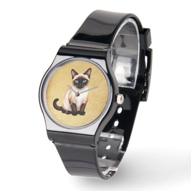 Siamese kat op oud papier horloge (Hoek)