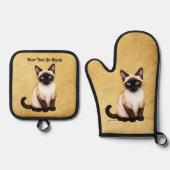 Siamese kat op oud papier ovenwant & pannenlap set (Voorkant)