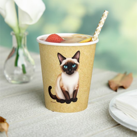 Siamese kat op oud papier papieren bekers (Insitu)