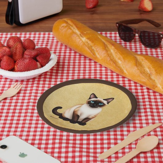 Siamese kat op oud papier papieren bordje (Picknick)