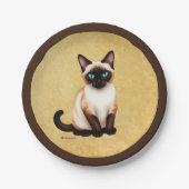 Siamese kat op oud papier papieren bordje (Voorkant)