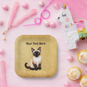 Siamese kat op oud papier papieren bordje (Feest)