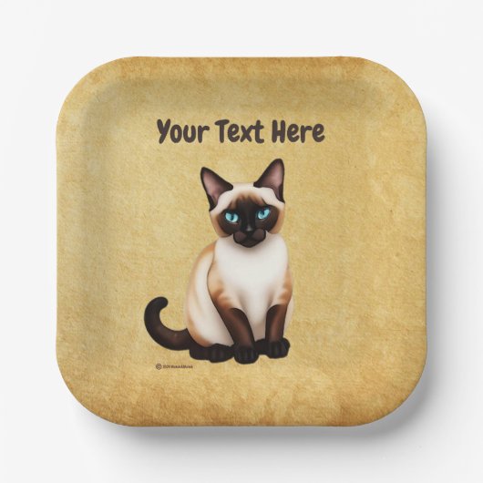 Siamese kat op oud papier papieren bordje (Voorkant)