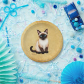 Siamese kat op oud papier papieren bordje (Feest)