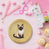 Siamese kat op oud papier papieren bordje (Feest)