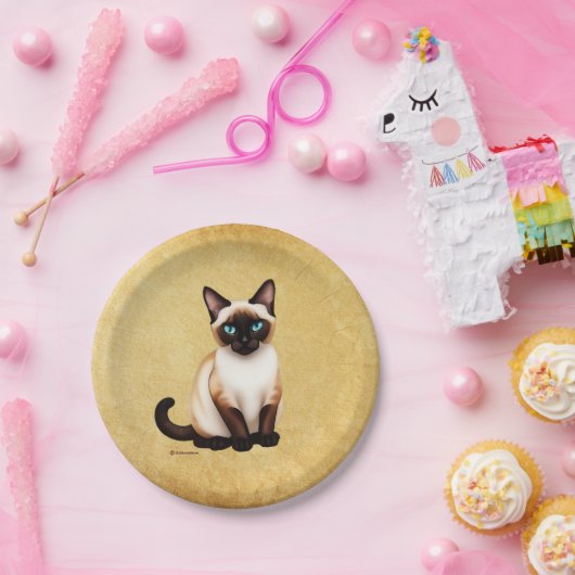 Siamese kat op oud papier papieren bordje (Feest)