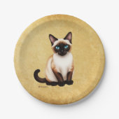 Siamese kat op oud papier papieren bordje (Voorkant)