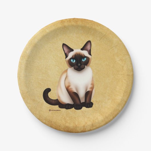 Siamese kat op oud papier papieren bordje (Voorkant)