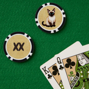 Siamese kat op oud papier poker chips