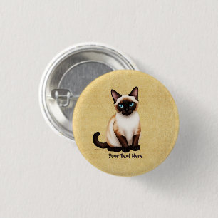 Siamese kat op oud papier ronde button 3,2 cm
