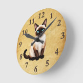 Siamese kat op oud papier ronde klok (Hoek)