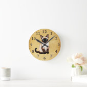 Siamese kat op oud papier ronde klok (Huis)