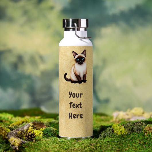 Siamese Kat Op Oud Papier Waterfles (Buiten (Gedraaid) )
