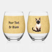 Siamese kat op oud papier wijnglas zonder voet (Achterkant)