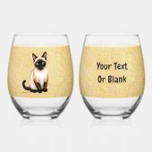Siamese kat op oud papier wijnglas zonder voet (Voorkant)