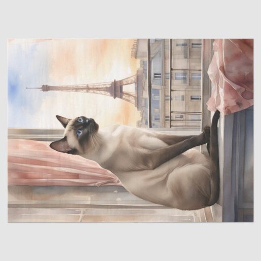 Siamese kat op Parijse vensterbank Decoupage Tissuepapier (Voorkant)
