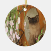 Siamese kat op planelbloemen dierlijk siermiddel keramisch ornament (Voorkant)